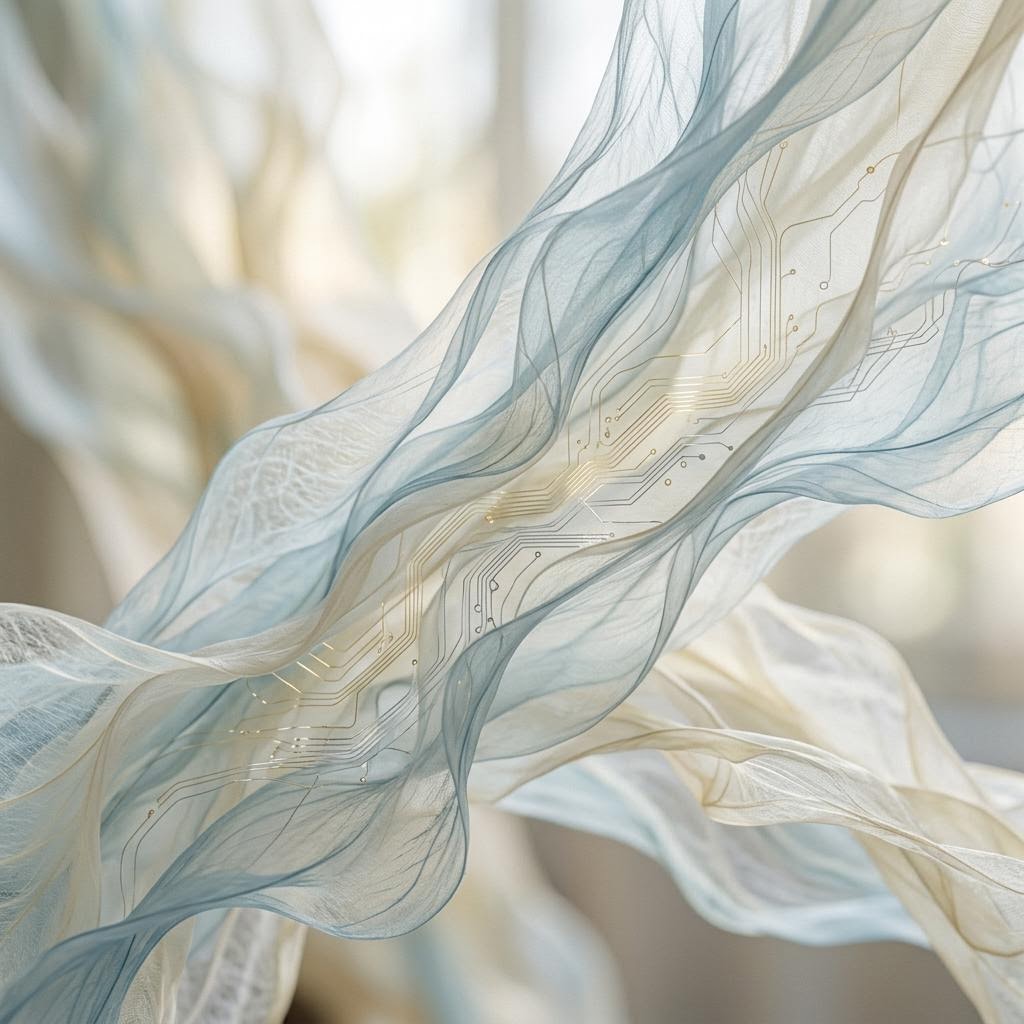 Translucent layered forms with fine technical lines, an abstract study of connected evidence